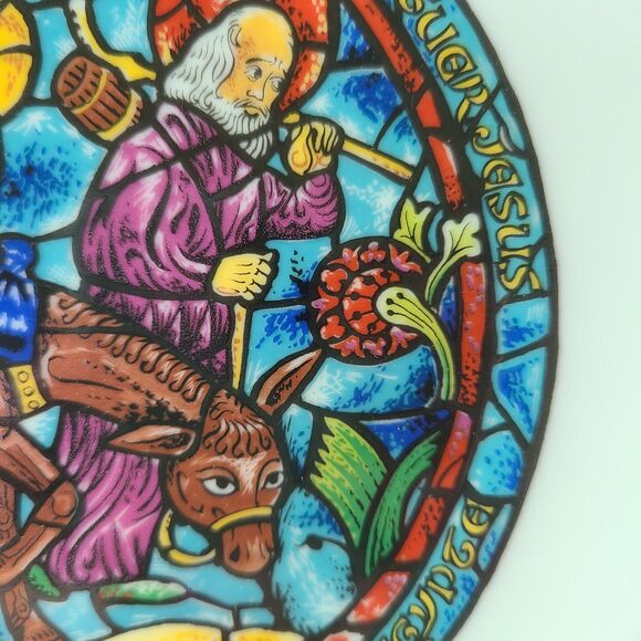 Limoges France Christmas Stained Glass Porcelain Plate Flight Into Egypt 1975 - Picture 5 of 10